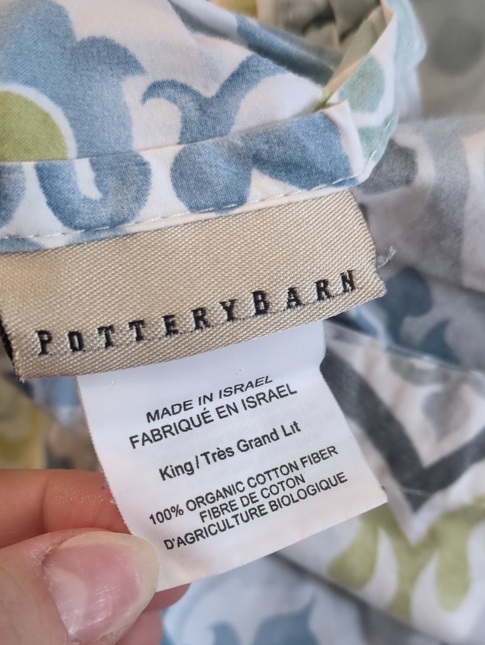 Pottery Barn King Duvet Cover 2 PCs Jessie Scroll Blue Green Organic Cotton - Picture 2 of 12